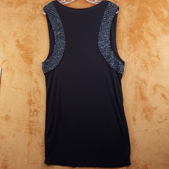 ALLSAINTS Shift Dress Womens Size 10 Black Beaded Trim Sleeveless Mini GIRI - Picture 5 of 10